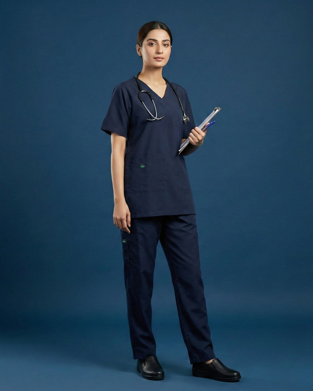 Women’s Classic V-Neck Scrub Set — Navy Blue Scrub