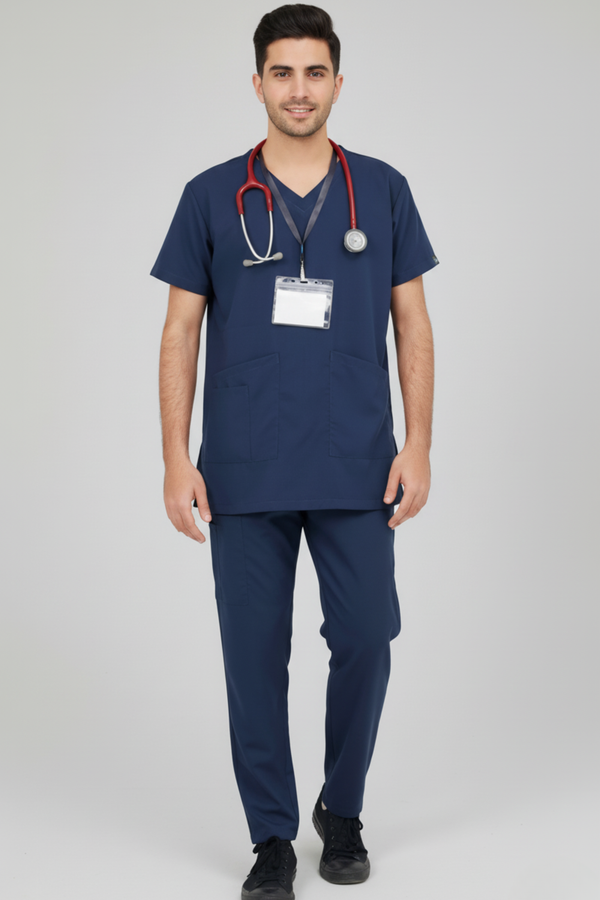 Men Navy Blue Scrub - Flap V Neck