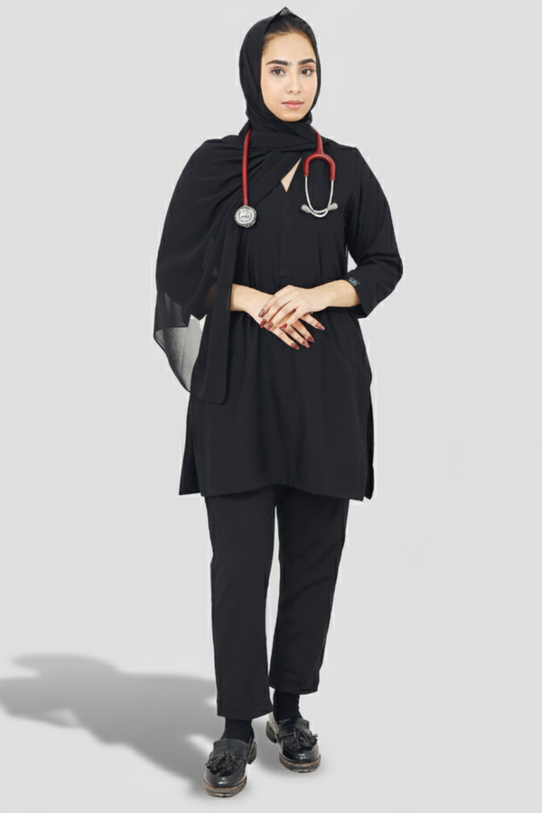 Women Black Scrub - Y Neck