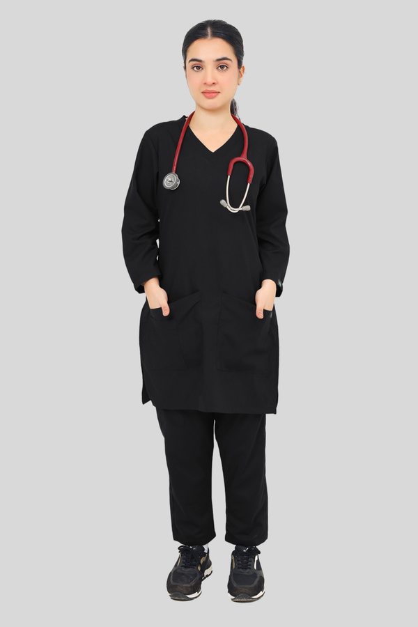 Women Black Scrub - Cowl V Neck