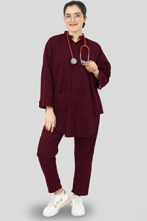 Women Scrub Maroon - Frock Style