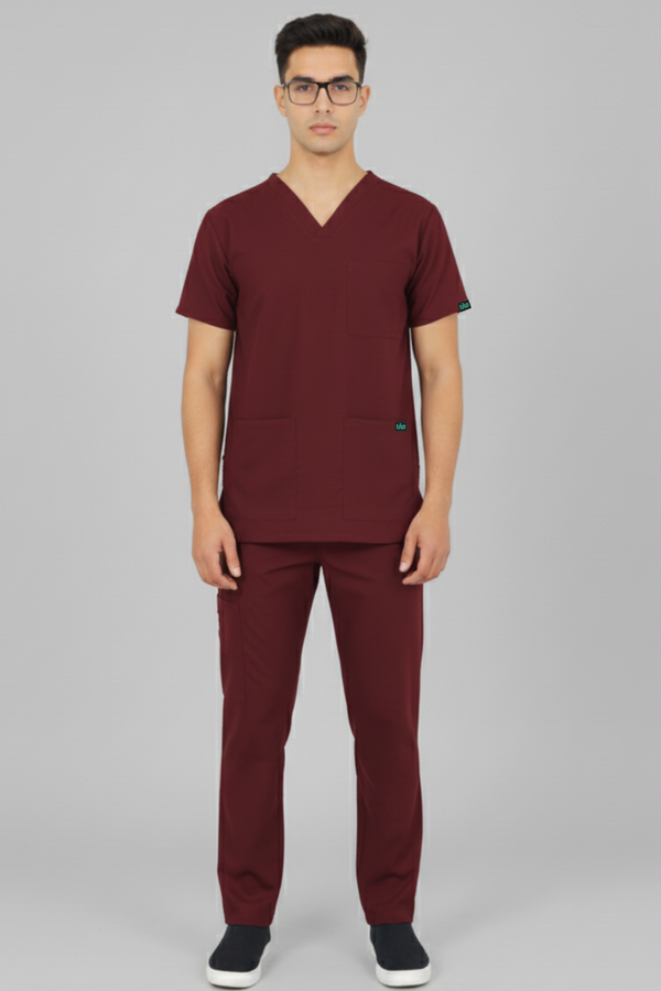 Men Maroon Scrub - Flap V Neck