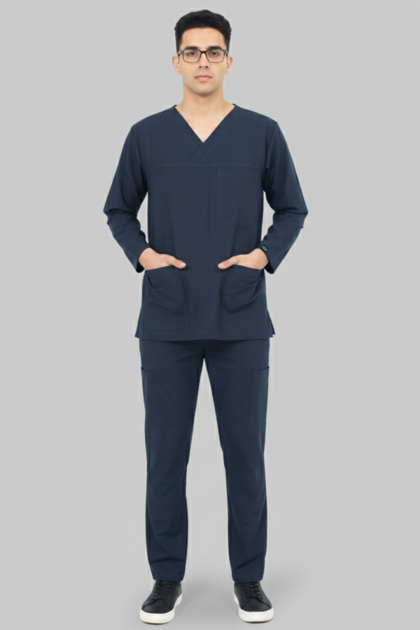 Men Navy Blue Scrub - X Neck