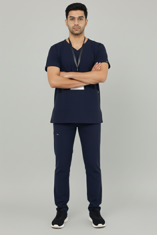 Men Navy Blue Scrub - Cowl V Neck