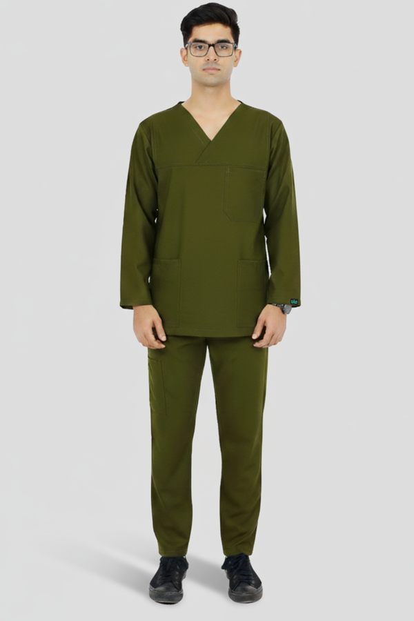 Men Olive Scrub - X Neck