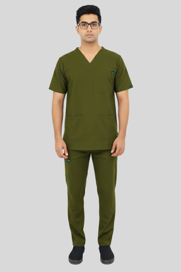 Men Olive Scrub Half Sleeves