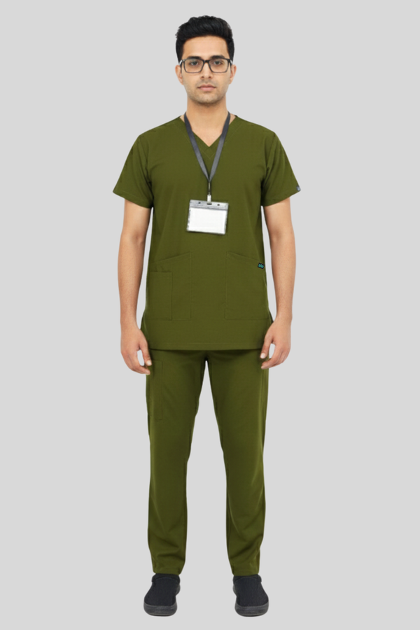 Men Olive Scrub - Cowl V Neck