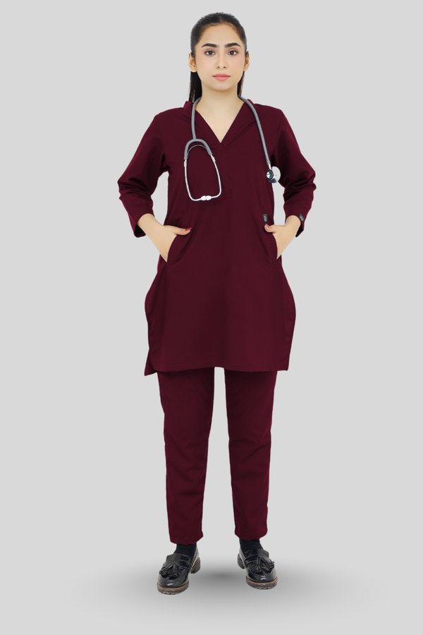 Women Maroon Scrub - Y Neck