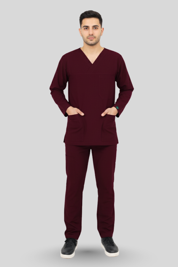 Men Maroon Scrub - X Neck