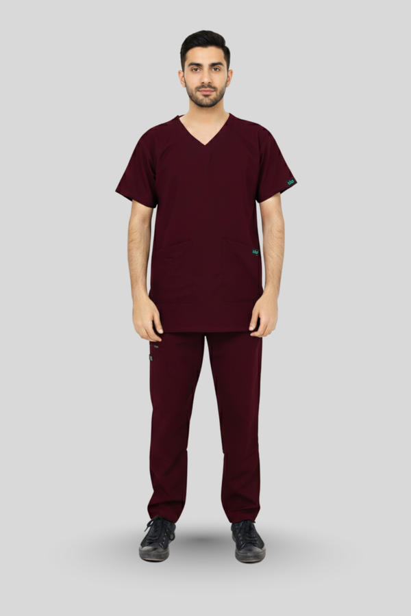 Men Maroon Scrub - Cowl V Neck